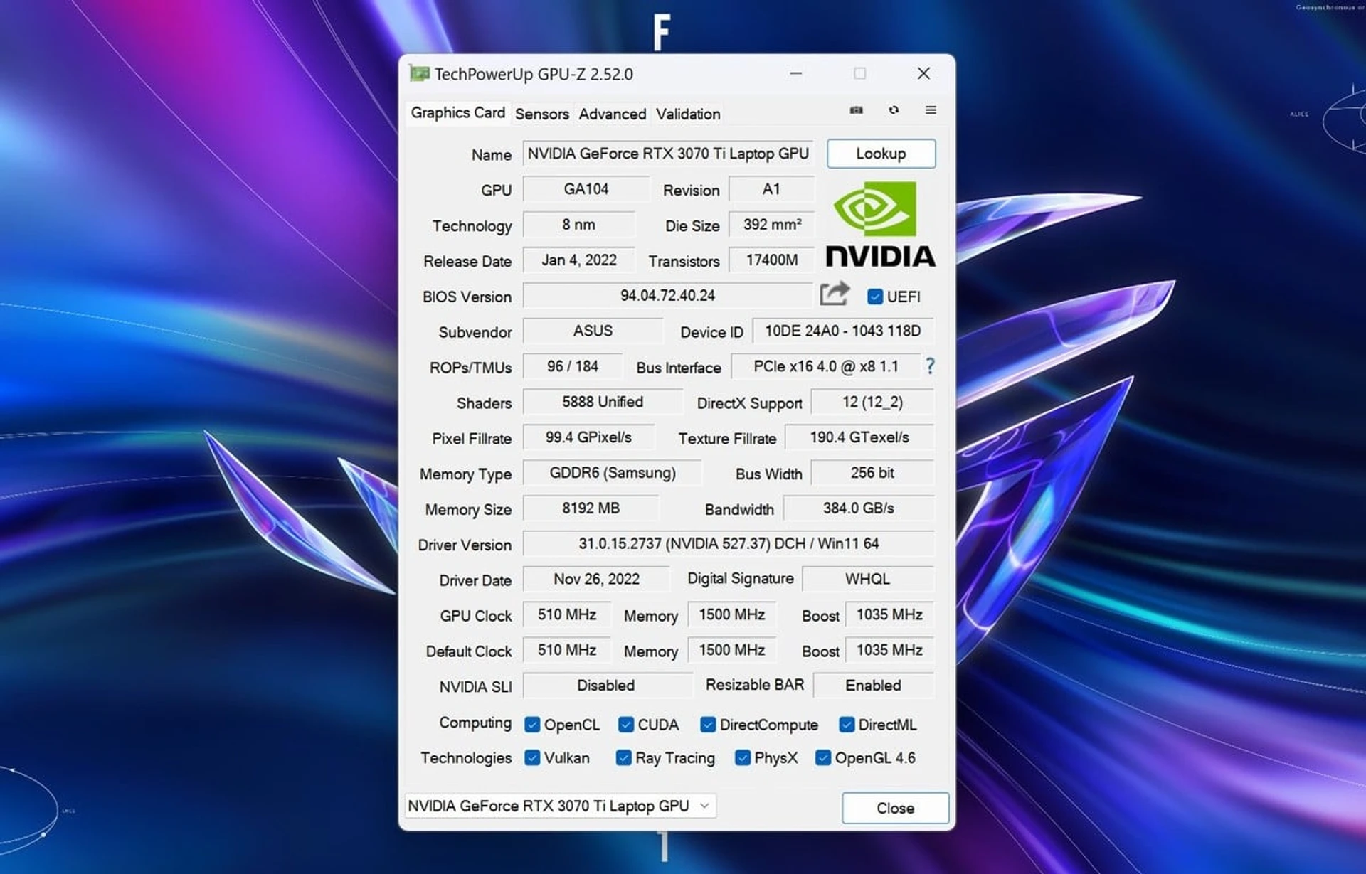 asus-rog-flow-x16-gpu-z-nvidia – копія