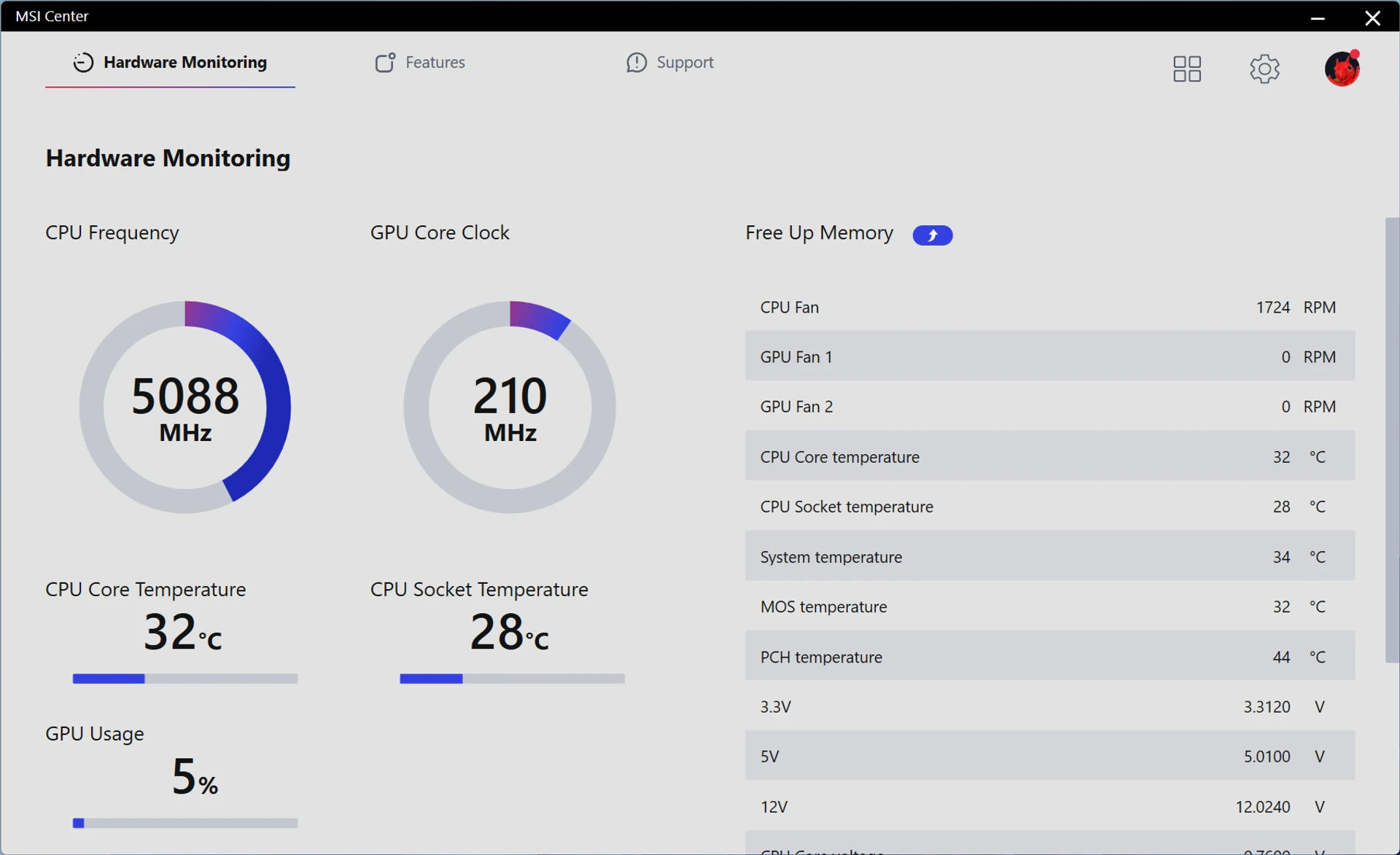 msi center hardware monitoring